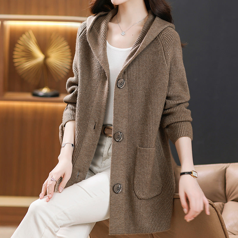 Stylish Hooded Knit Sweater Coat