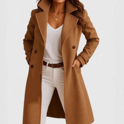 Single-breasted Mid-length Coat With Pockets Fashion Elegant Lapel Jacket Casual Long-sleeved Top Outwear Women's Clothing