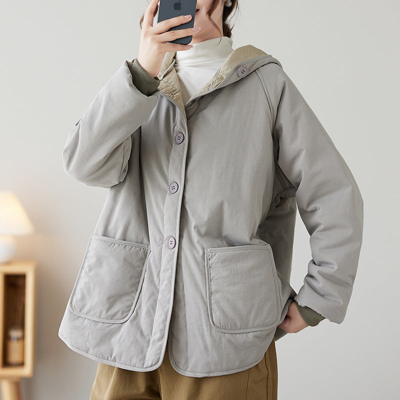 Retro Workwear Trendy Short Hooded Cotton Jacket