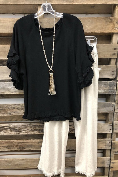 Camiseta holgada con mangas con volantes de talla grande, estilo europeo y americano