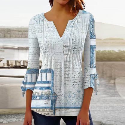 Blusa flare com decote em V e estampa floral