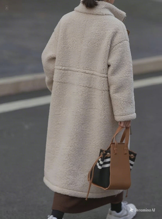 Plus Size Drawstring Zip Up Turtleneck Sherpa Coat