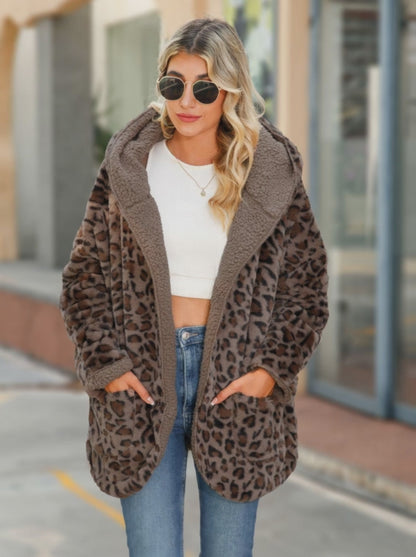 Premium Leopard Print Hooded Coat - Statement Outerwear