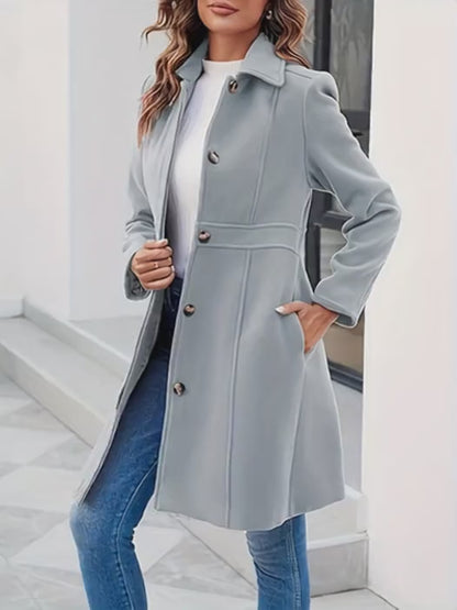 Premium Button-Down Wool Blend Coat - Elegant Winter